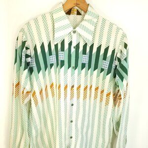 Vtg JCPenney Shirt Men's XL Multicolor Geometric Long Sleeve Button Front 70s